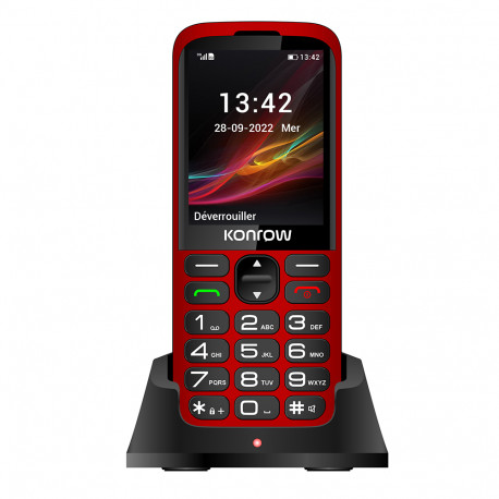 Konrow Senior 280 (2,8'' scherm - Dual Sim - met laadstation) Rood