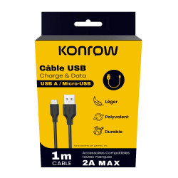 Konrow KCATMPB1 - Micro USB naar Type A-kabel (1 M - 2A) - Zwart (compatibel, blister)