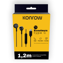 Konrow KE-BTC - Auricolari di tipo C (1,2 m, neri) - Confezione originale