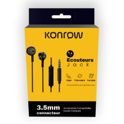 Konrow KE-JACK - Auricolari Jack (3,5 mm, Nero) - Confezione originale