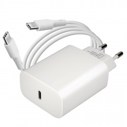 Forcell - Cargador de red completo (Adaptador tipo C de 25 W y cable desmontable de tipo C a tipo C, 1 m, blanco) Embalaje origi