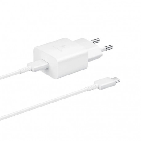 Samsung EP-T1510XWE - Cargador de Red Completo - Adaptador 15W y Cable USB Tipo-C a Tipo-C - Blanco - Embalaje Original