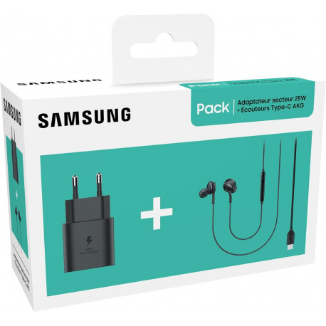 Samsung Starter Pack (25W TA800N Charger & AKG IC100B Type-C Headphones - Black (Original Packaging)